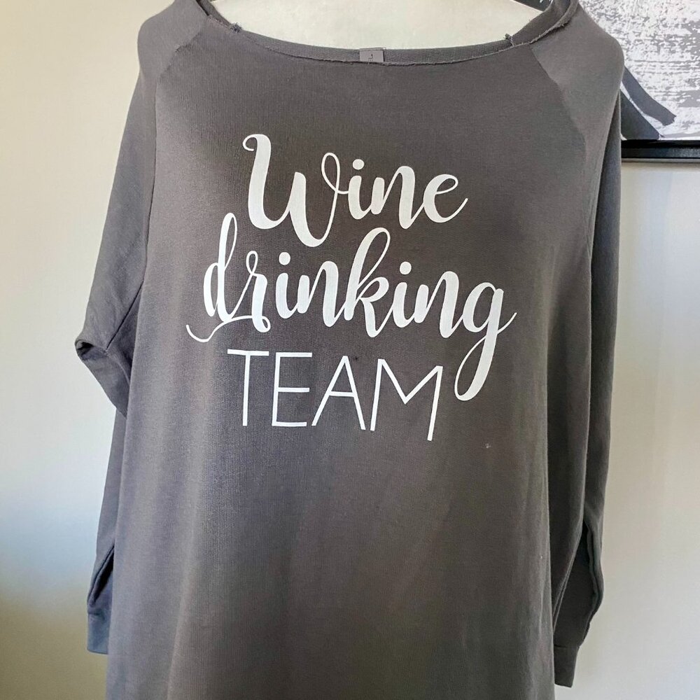 "Wine Drinking Team" Casual Wide-Neck Long-Sleeve NWT